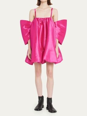 Kika Vargas - NOT TARGET Karen Dress Hot Pink Satin Mini Statement Bow Sleeves